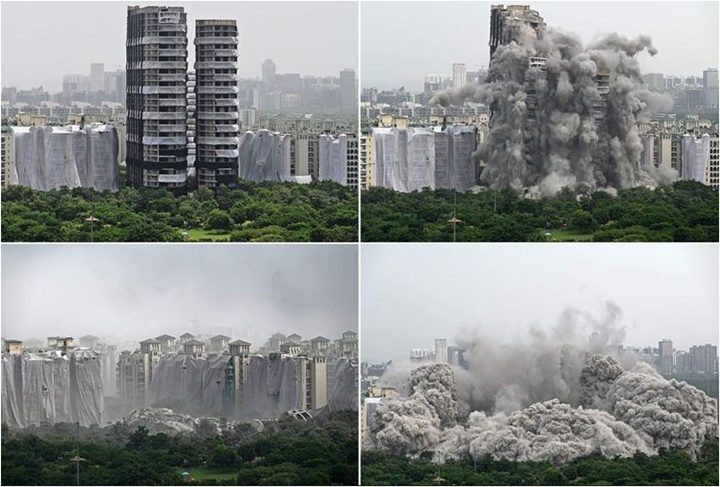 Demolicion de dos edificios gemelos en Noida en la India