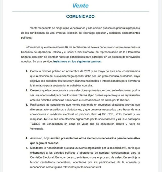 Comunicado Vente Venezuela 8 9 2022 1