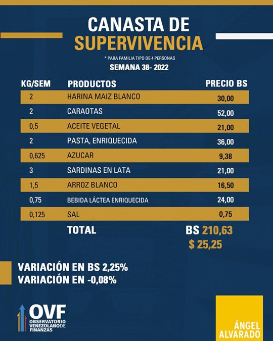 La Canasta de Supervivencia 1 10 2022 - La Canasta de Supervivencia se ubicó en 25 dólares