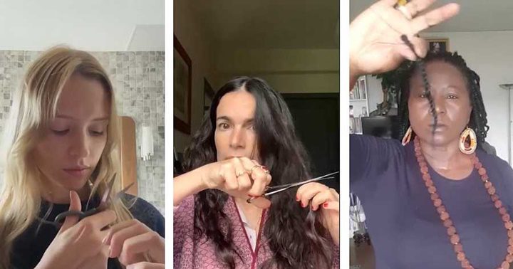 Angele Yael Naim y Marie Philomene Nga - Una eurodiputada y artistas europeas se cortaron el pelo en apoyo y solidaridad con las mujeres iraníes