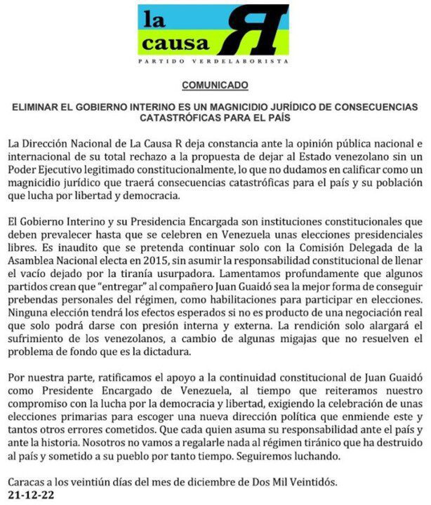 Comunicado Causa R 22 12 2022