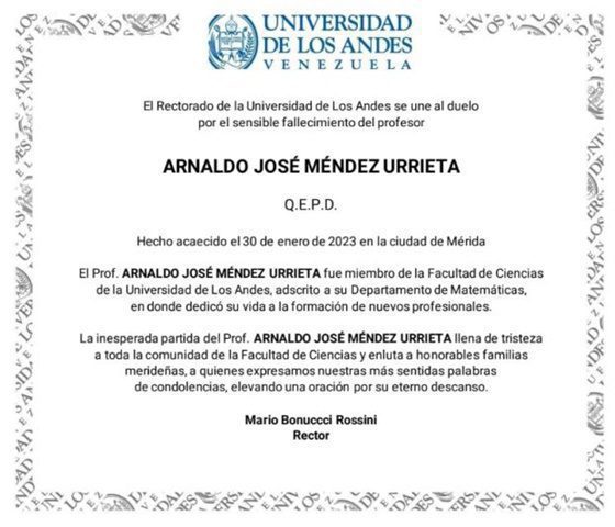 El profesor de la ULA Arnaldo Jose Mendez 1