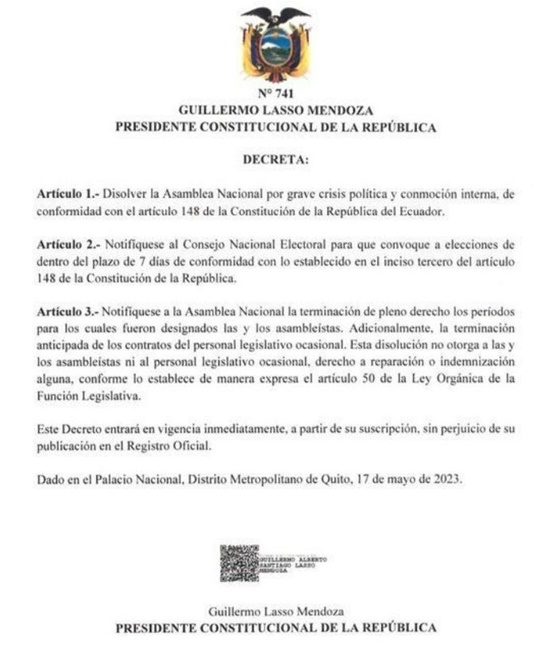 Guillermo Lasso disolvió la Asamblea Nacional