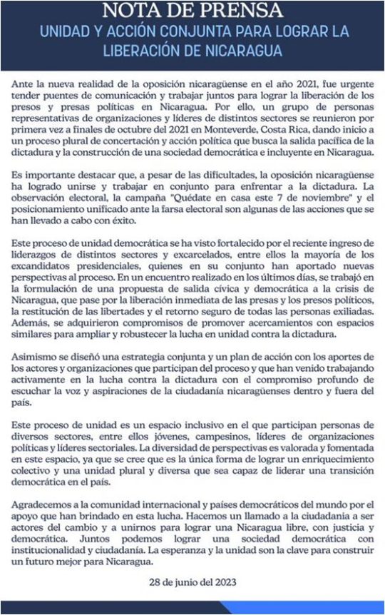 Oposición de Nicaragua 6 2023