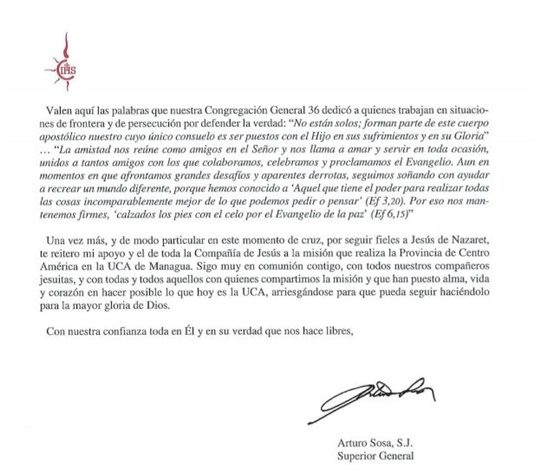 Carta de Arturo Sosa UCA 1