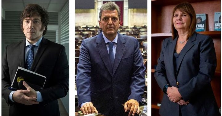 Javier Milei, Sergio Massa y Patricia Bullrich