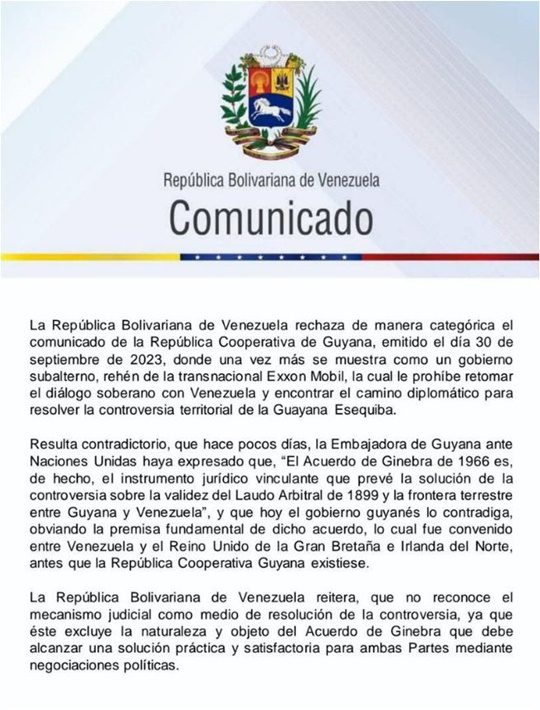 Comunicado Cancillería de Venezuela 1 10 2023