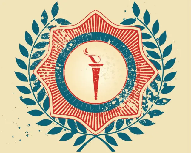 Ilustración alegórica con antorcha y corona de laurel