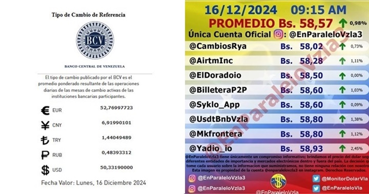 Dólares bolívares 16 12 2024