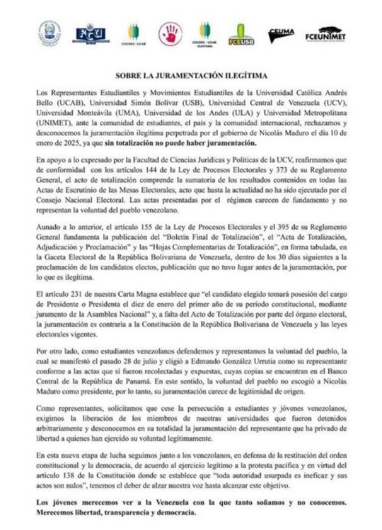 Comunicado estudiantes universitarios