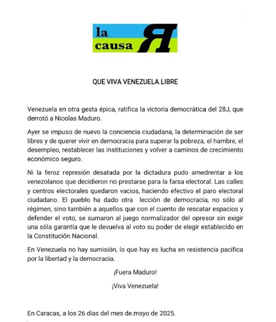 Comunicado CausaR 26 5 2025