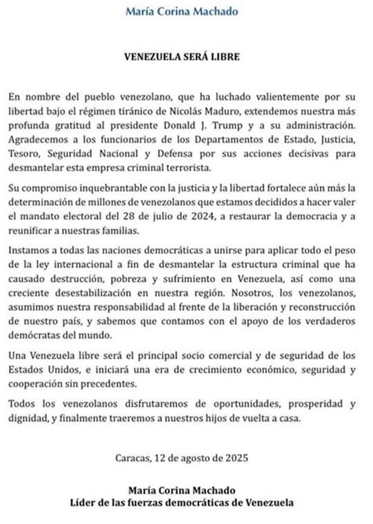 María Corina Machado 12 8 2025