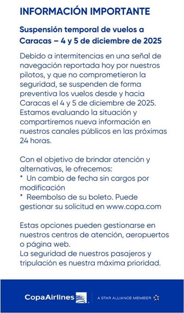 Copa Airlines de Panamá 3 12 2025