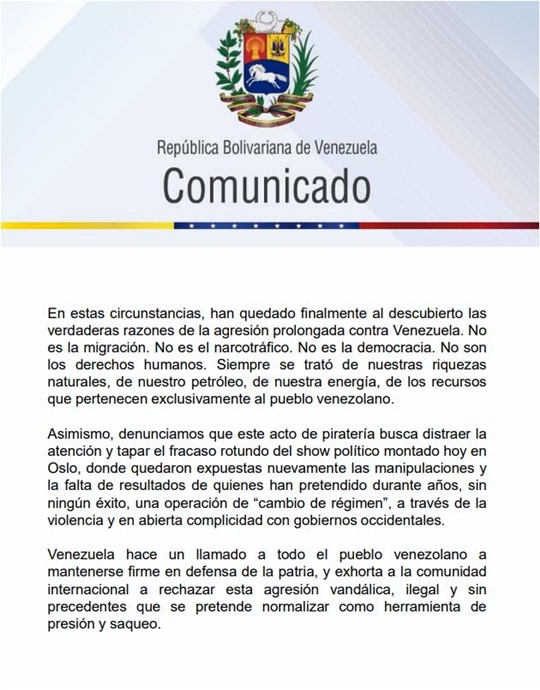 Comunicado Venezuela 10 12 2025
