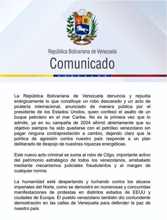 Comunicado Venezuela 10 12 2025