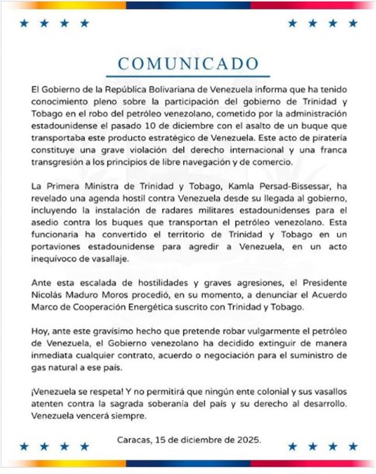 Gobierno de Venezuela 15 12 2025